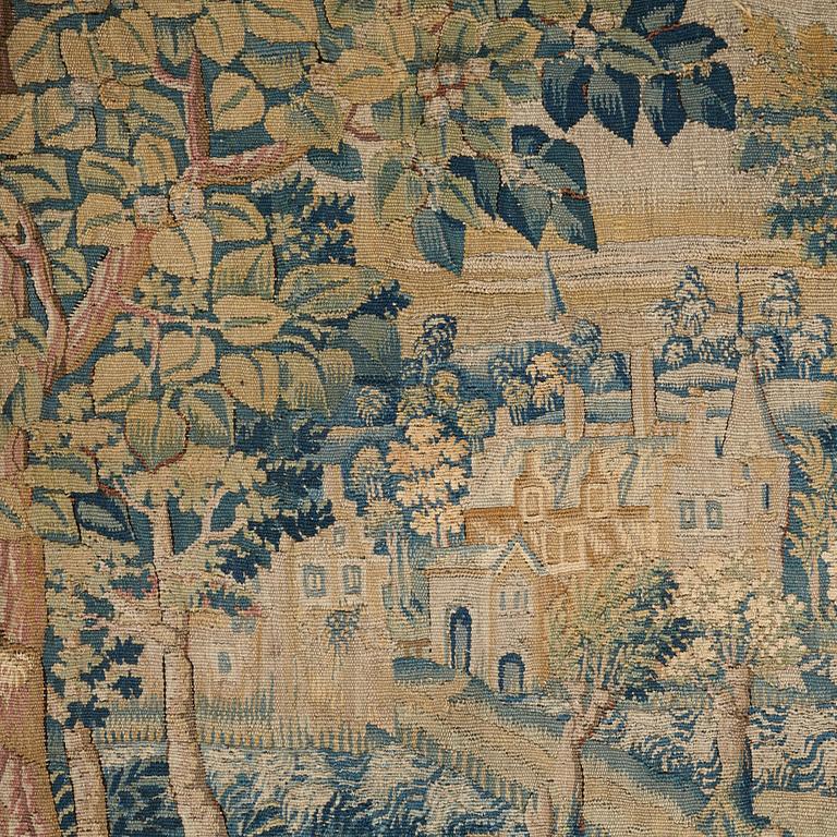 VÄVD TAPET, gobelängteknik, ca 191,5 x 220,5 cm, Flandern 1500-tal. Järnstång medföljer.