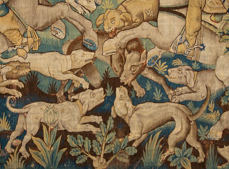 A tapestry, "Wolf hunting", tapestry weave, ca 250,5 x 240,5 cm, Flanders first half of the 17th century or older.