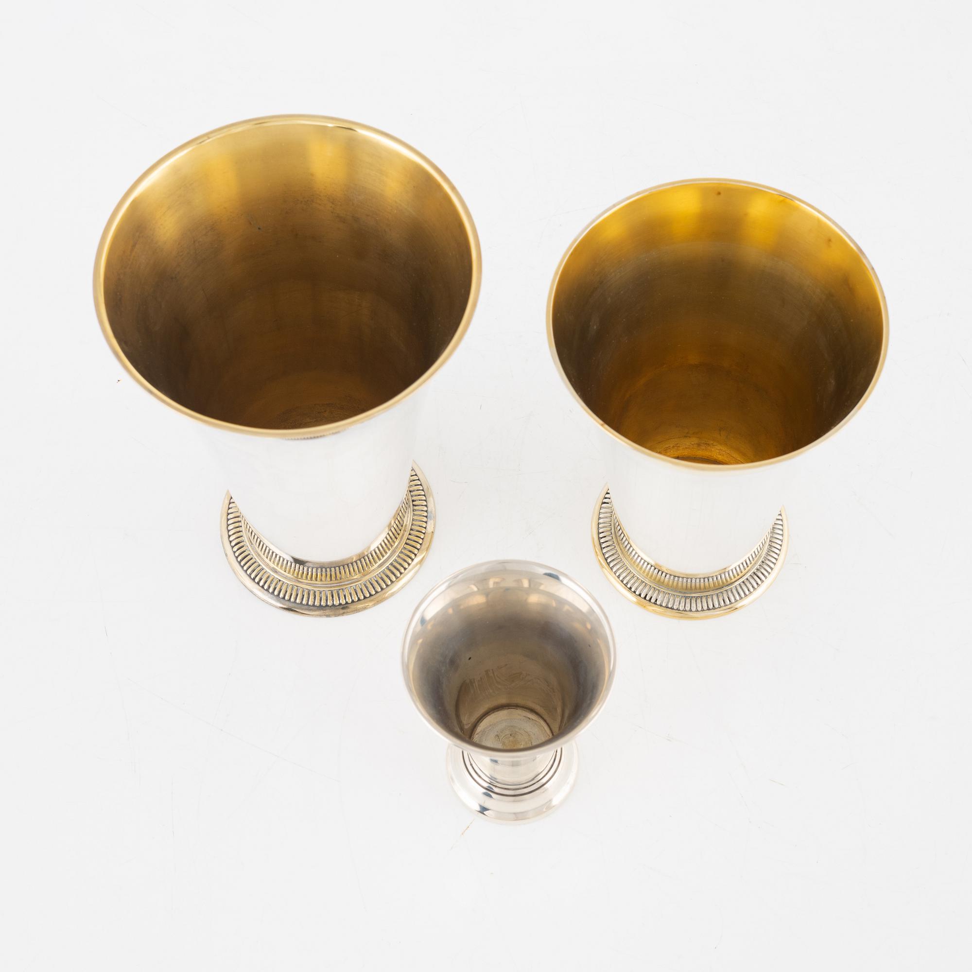 Bägare, 3 st, silver, Stockholm 1946-48.
