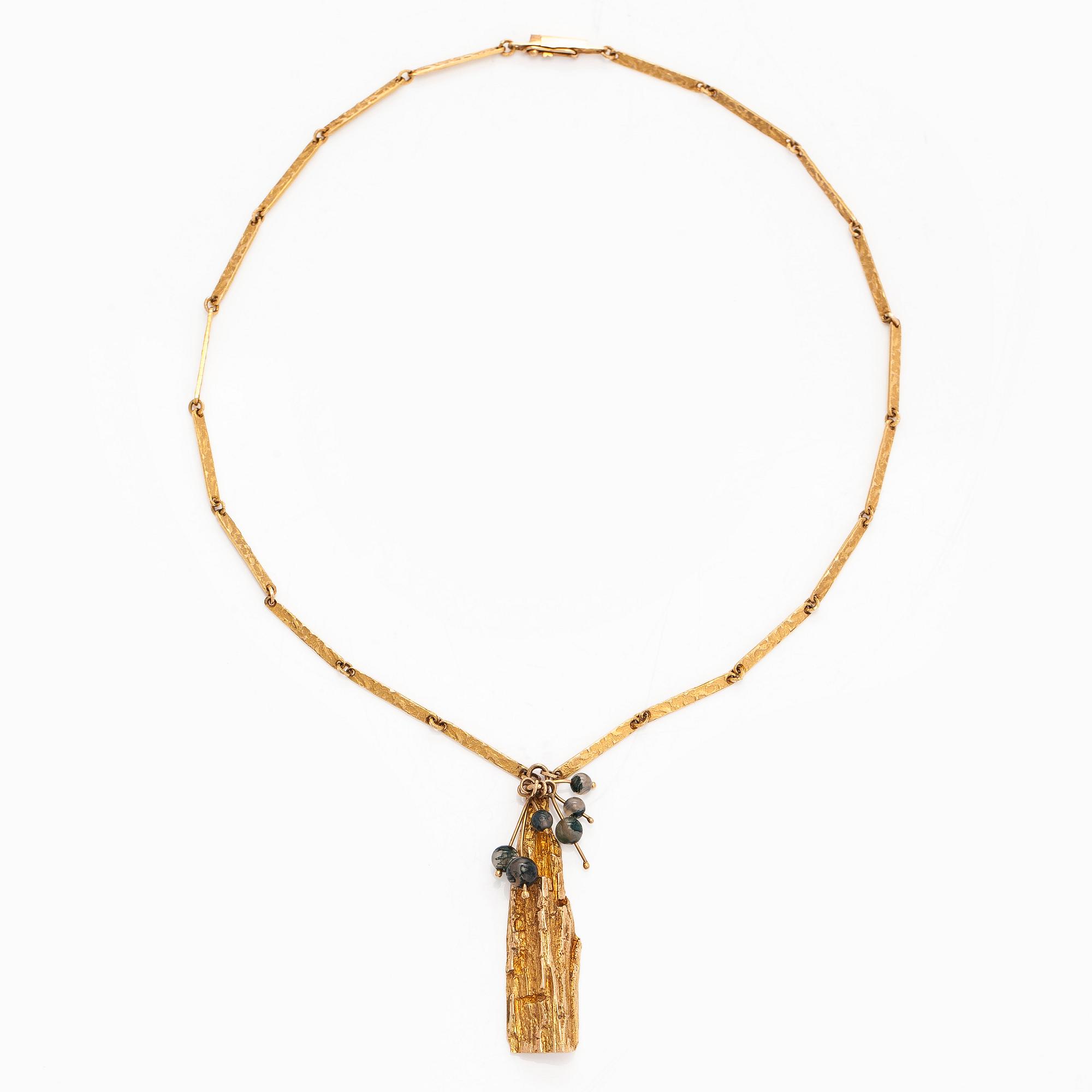 Björn Weckström, pendant, "Golden tree", 14K gold, moss agate.