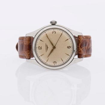 ARMBANDSUR, herr, Longines, stål, läderarmband.
