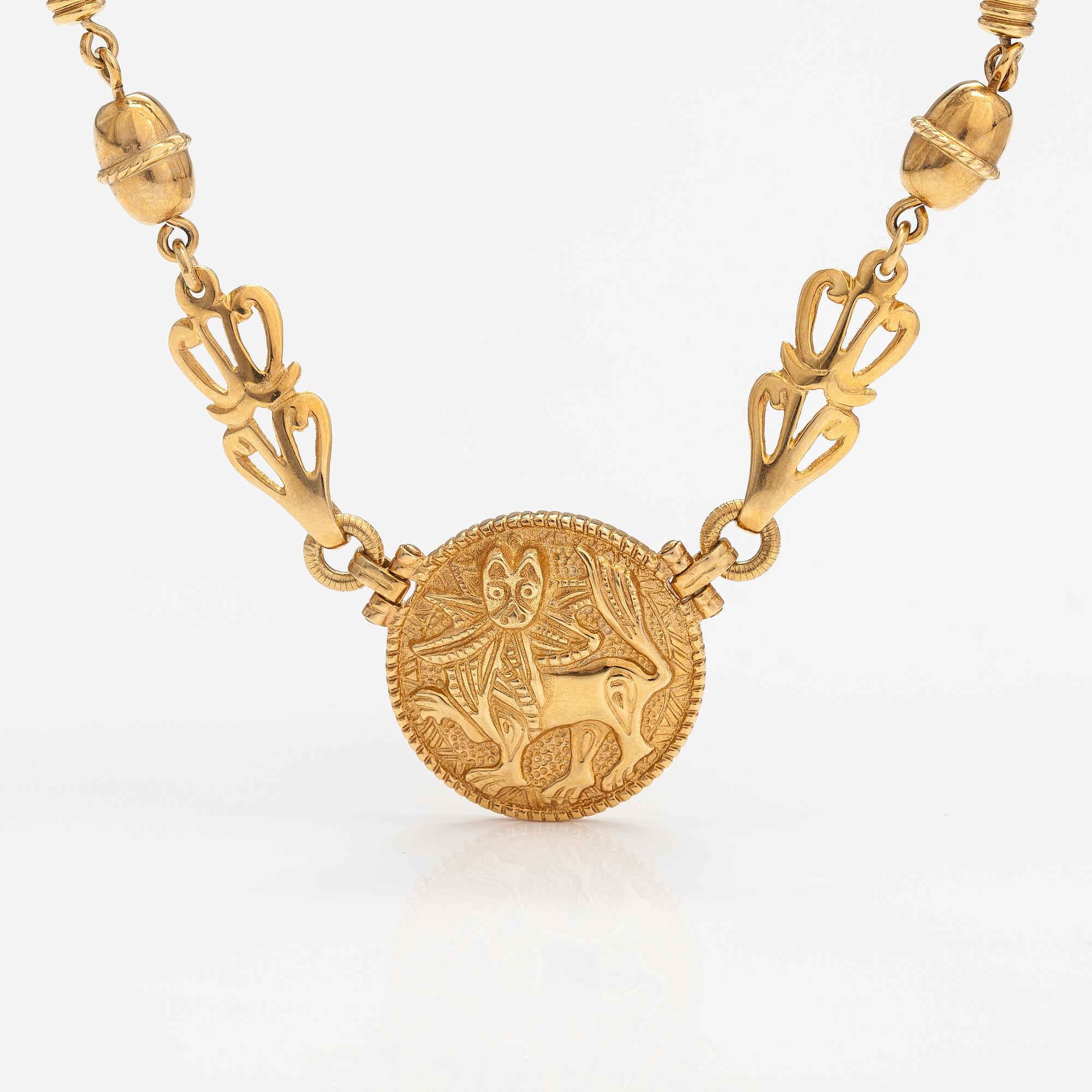 Kaulakoru "Aurinkoleijona", 18K kultaa. Kalevala koru, Helsinki 1998.