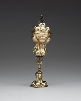 A German late 16th/early 17th century silver-gilt cup and cover, makers mark of Nicolaus Jung, Nürnberg (1595-1609).