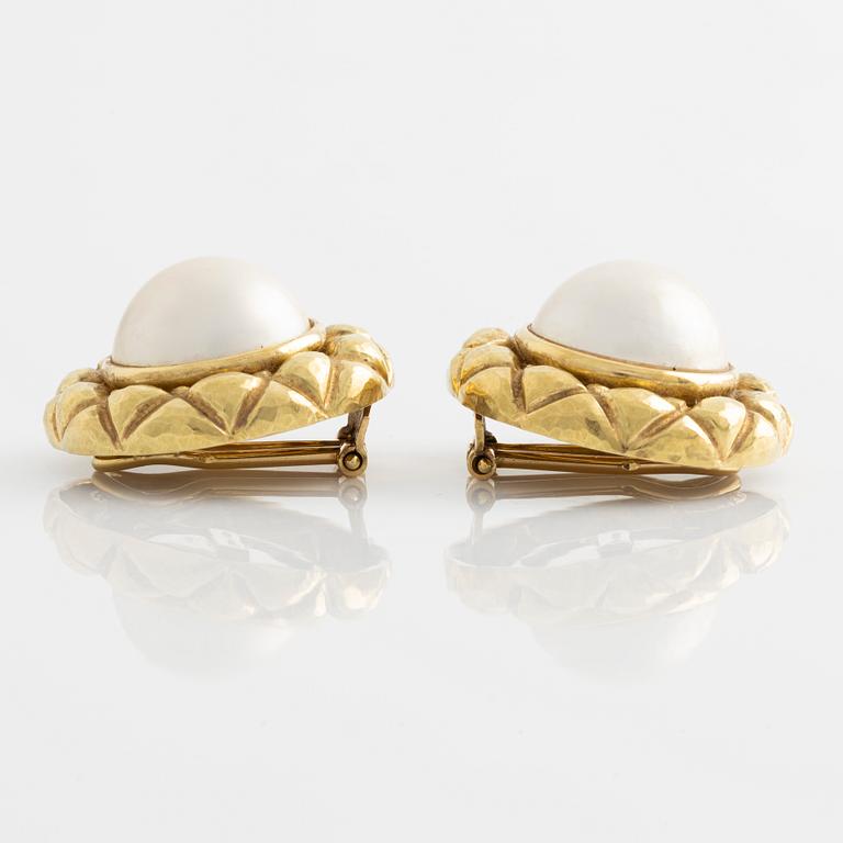 Clips, a pair, gold and mabe pearl.