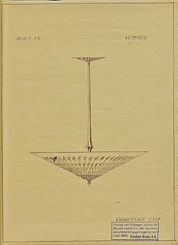 Edward Hald, taklampor, ett par, Orrefors & Nordiska Kompaniet, 1920-30-tal.