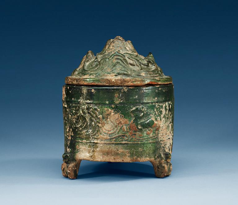 A green glazed incense burner and cover (Boshan Lu), eastern Han dynasty (206 BC – 220 AD).