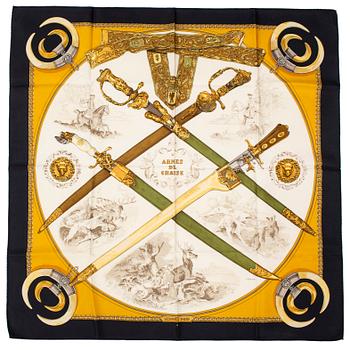 HERMÈS, scarf, "Armes de Chasse", Philipe Le Doux, issued 1970.