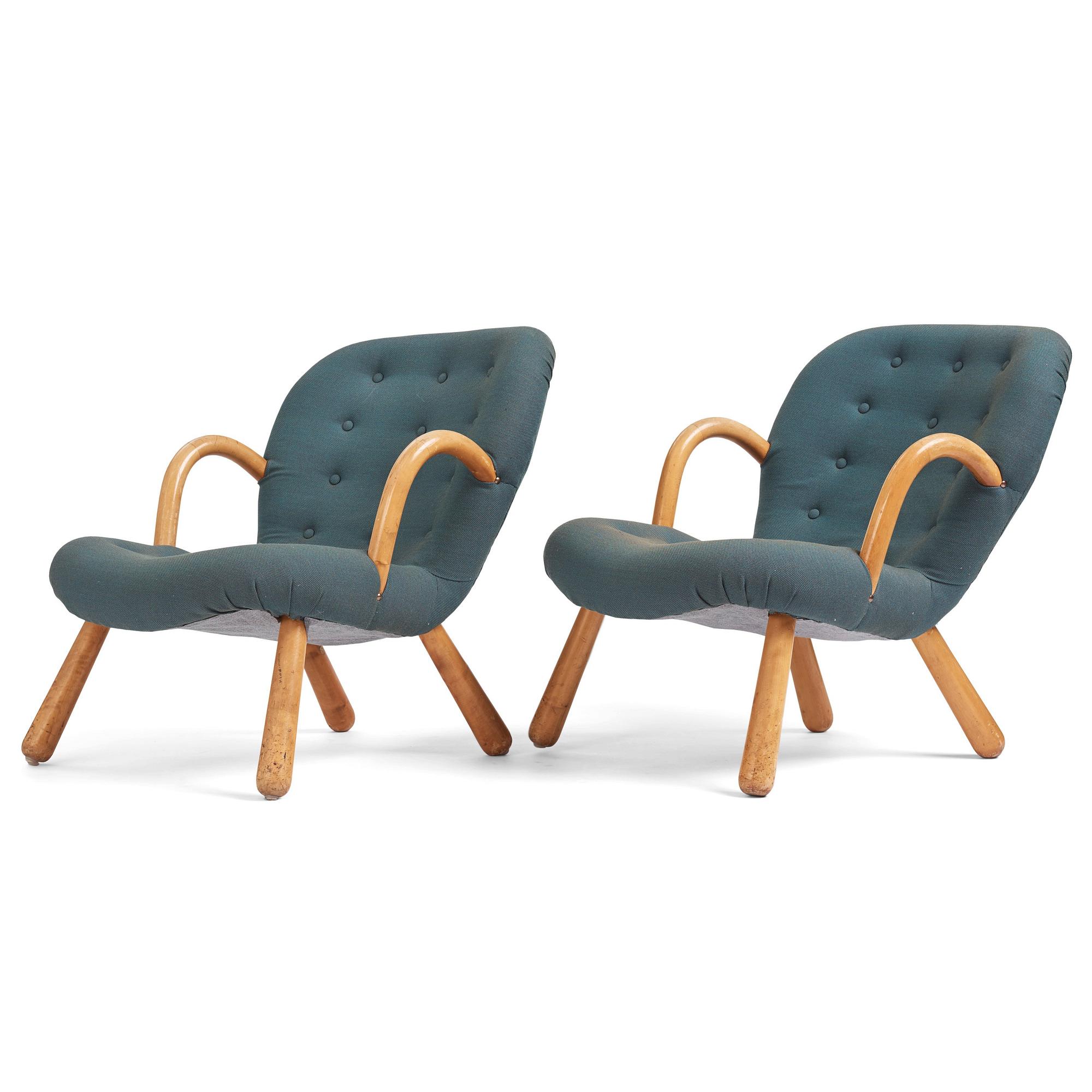 Scandinavian Modern, fåtöljer, ett par, "Clam chairs", 1940-50-tal.