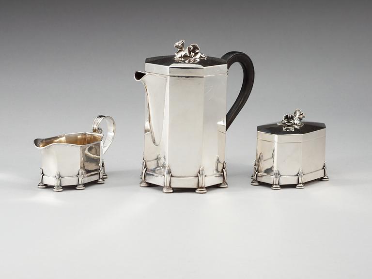 An Atelier Borgila three pieces of silver coffee service, Stockholm 1929.