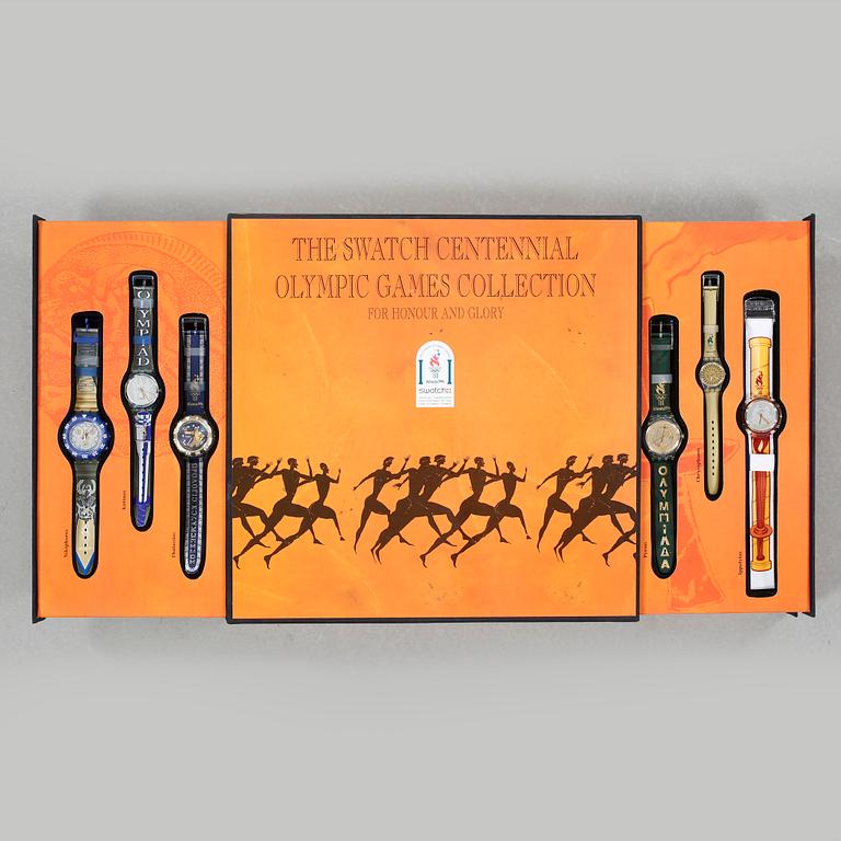 SWATCH, Olympic Special, Honour and Glory, set with 9 pcs of wristwatches.