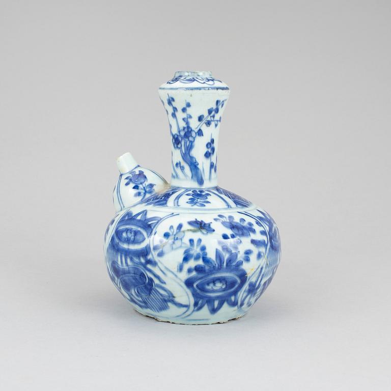 A blue and white kendi, Ming dynasty, 17th Century.