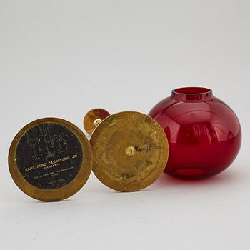 HANS-AGNE JAKOBSSON, two glass and brass candle holders, for Markaryd.