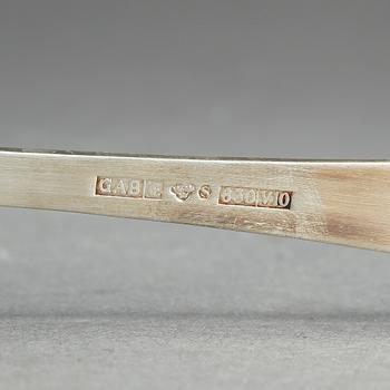 MATBESTICK, silver, 36 delar "Rosenholm", GAB, 1996, vikt ca 945 gram exkl. knivar med stålblad.