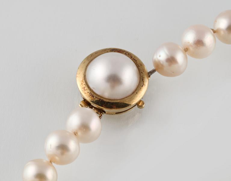 COLLIER, odlade pärlor med  lås i 14K guld.