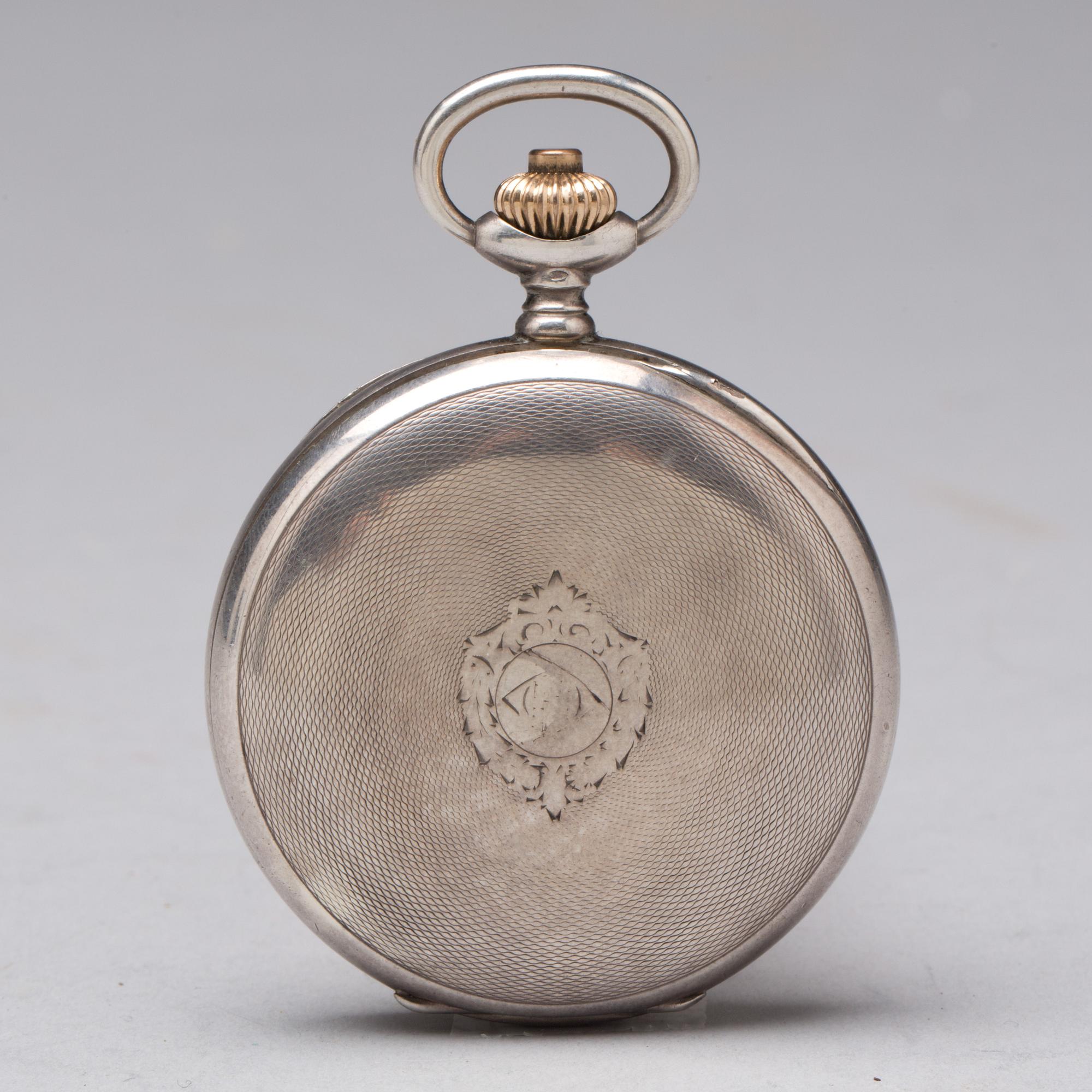 FICKUR. silver.  Longines, ca 1910-15. Kronograf-funktion.