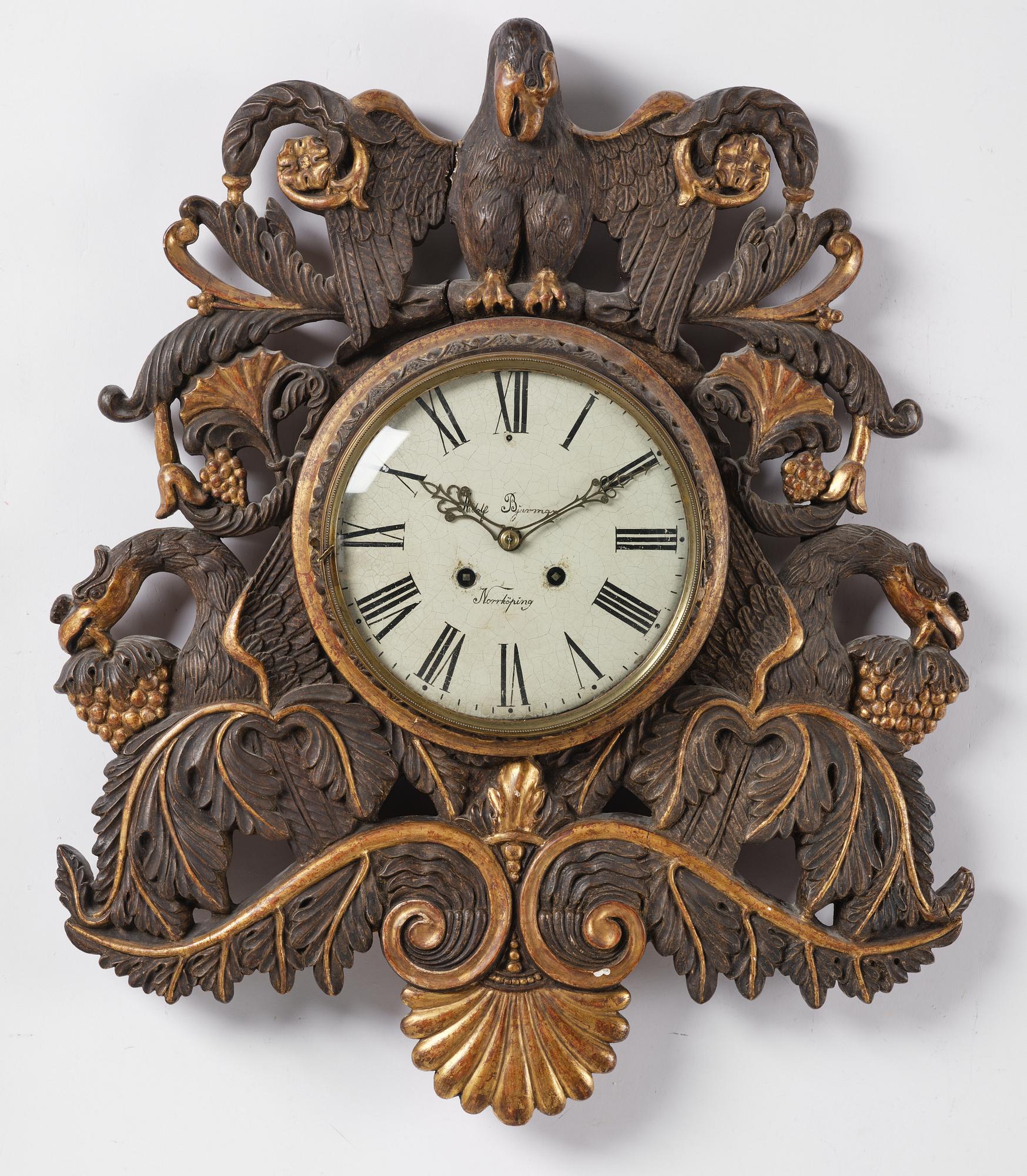 Adolph Bjurman, wall clock, late Gustavian, Norrköping (active 1783-1812).