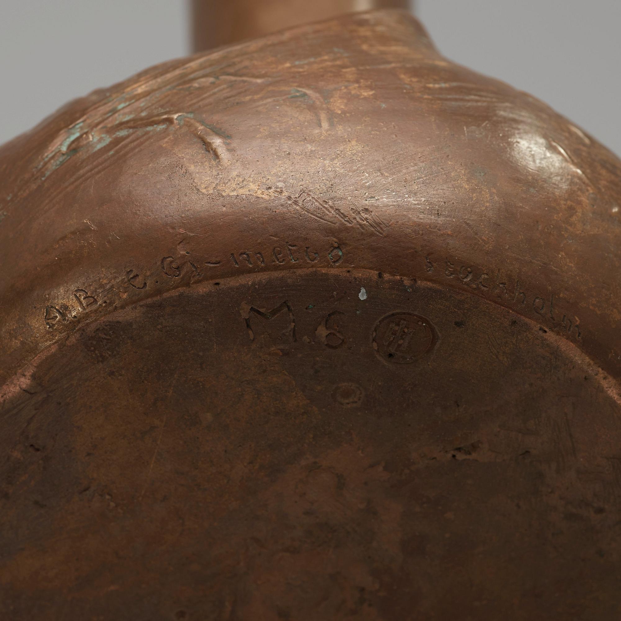 An Emy Wahlström Art Nouveau patinated bronze vase by AB Hugo Elmqvist, Stockholm.