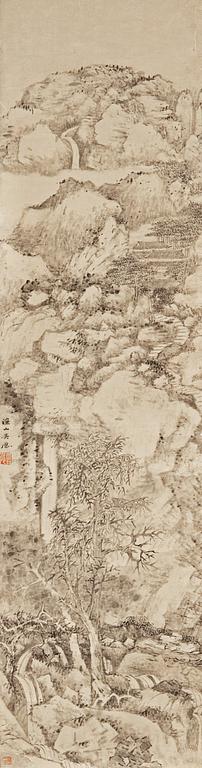 RULLMÅLNING, Bergslandskap, kopia efter Wu Li (1632-1718), sen Qingdynastin (1644-1912).
