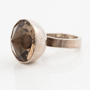 Birger Pellas, ring, sterling silver with cabochon-cut brown stone, likely smoky quartz, Malmö 1964.