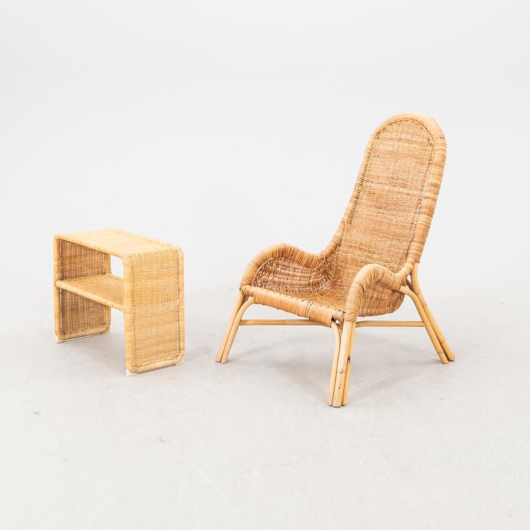 A bamboo and rattan armchair "Fogdö" from IKEA  and side table 21st century.
