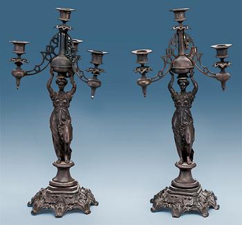 383. A PAIR OF FIVE LIGHT CANDELABRAS.