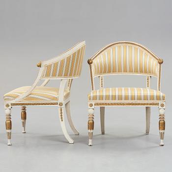 A pair of late Gustavian armchairs, circa 1800.