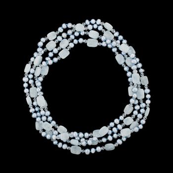 COLLIER, bl.a. odlade sötvattenpärlor samt akvamariner. 2000-tal.