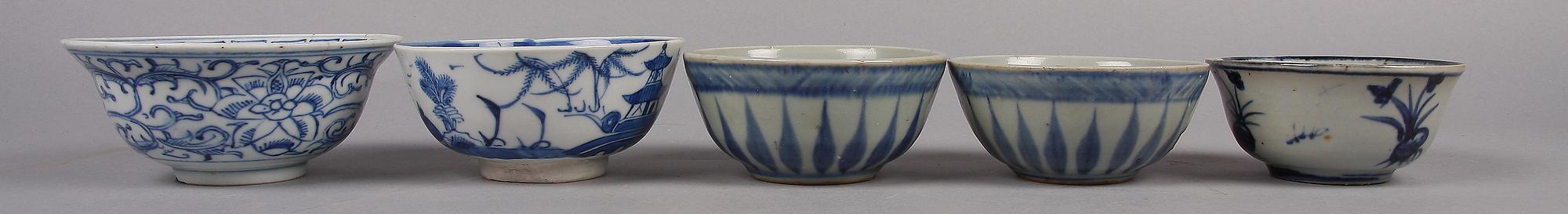 SKÅLAR 5 st, porslin, Kina 1700/1800-tal.