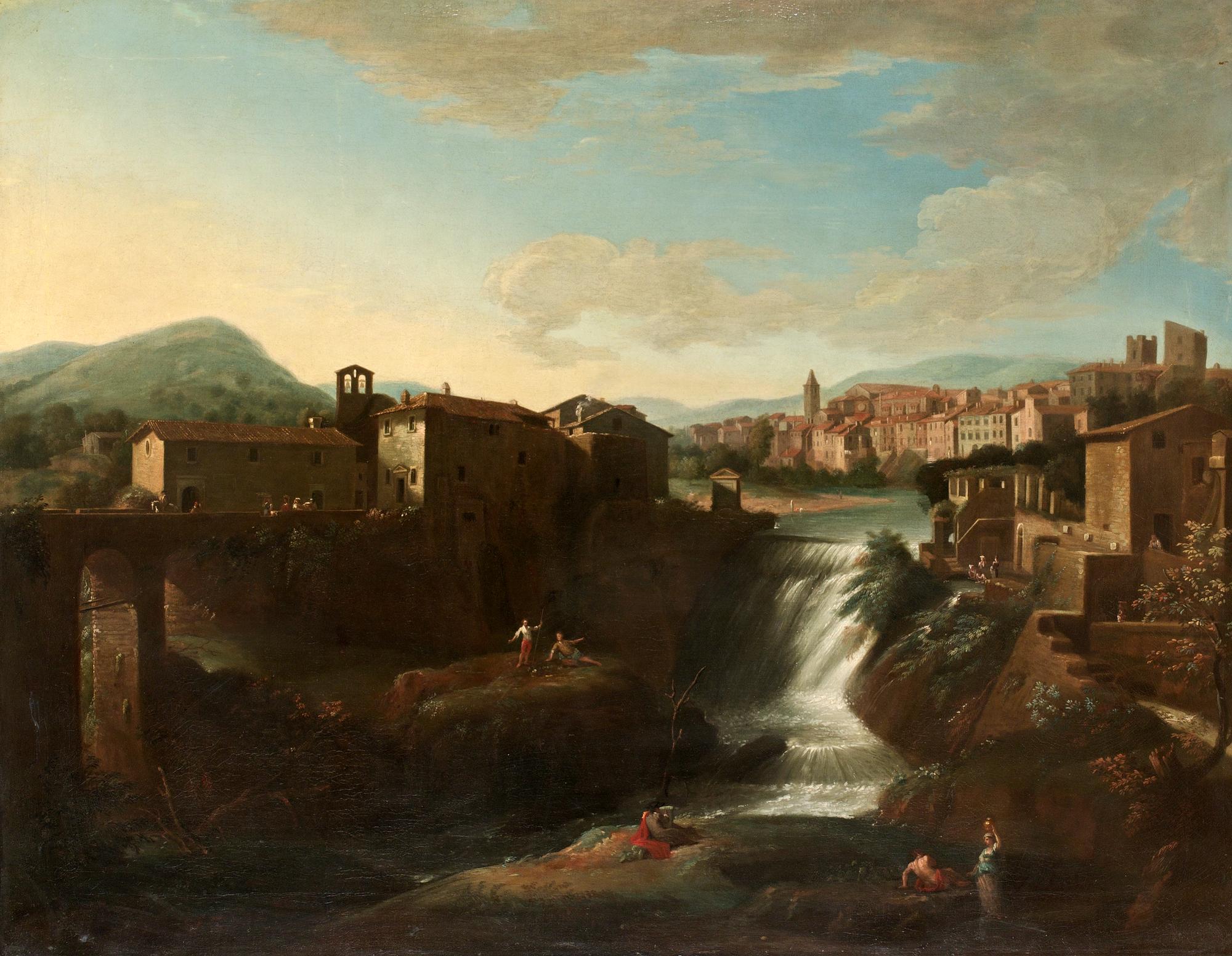 Gaspar van Wittel  (Vanvitelli) Tillskriven, La vecchia cascata dell'Aniene.