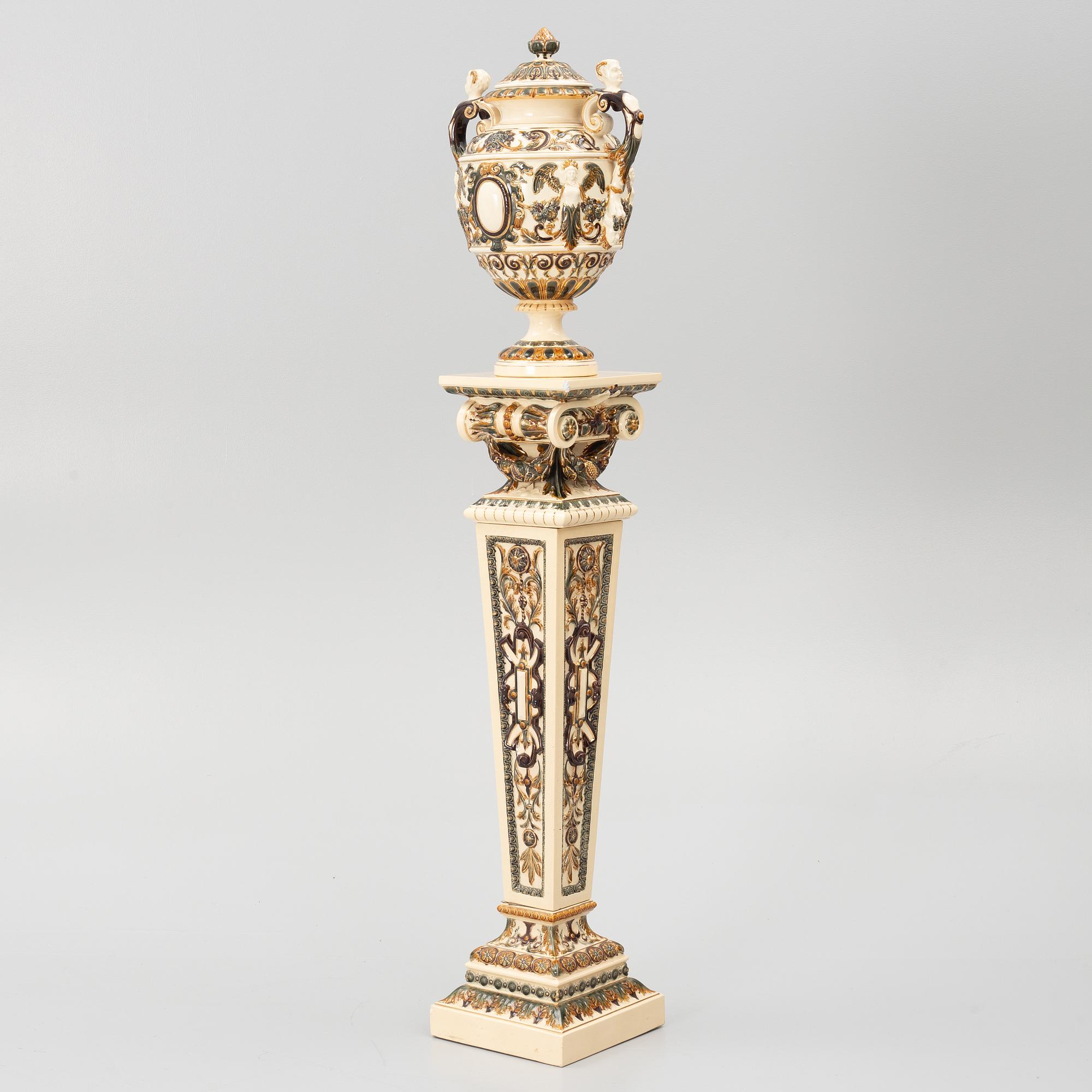 Pedestal with urn, Rörstrand, circa 1900.