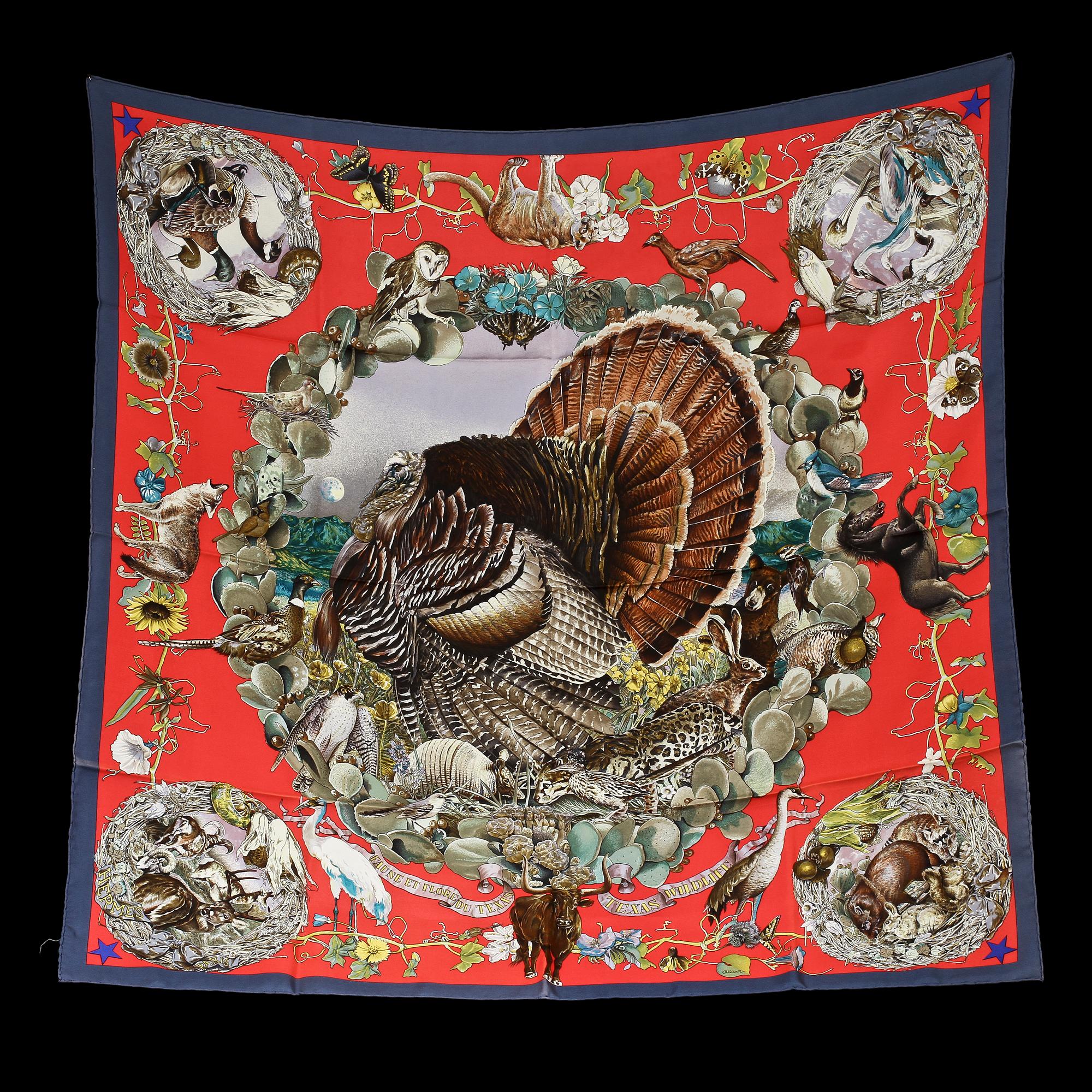 SCARF, siden, "Faune et Flore du texas", design Kermit Oliver, Hermes.