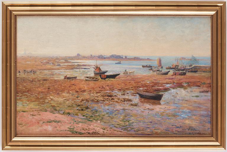 Alfred Wahlberg, Harbor Scene at Saint Guénolé.