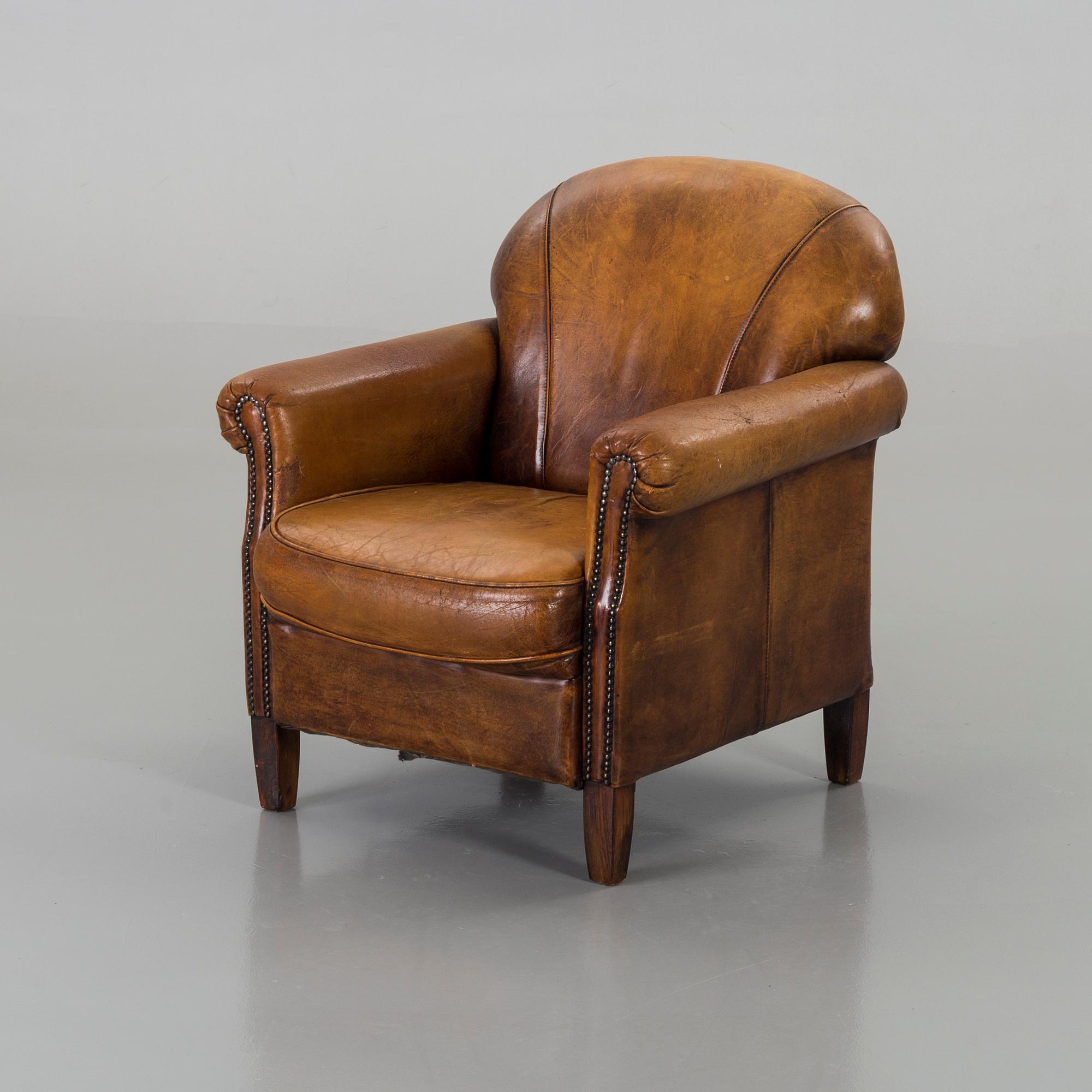 FÅTÖLJ, läder,  1900-talets slut.