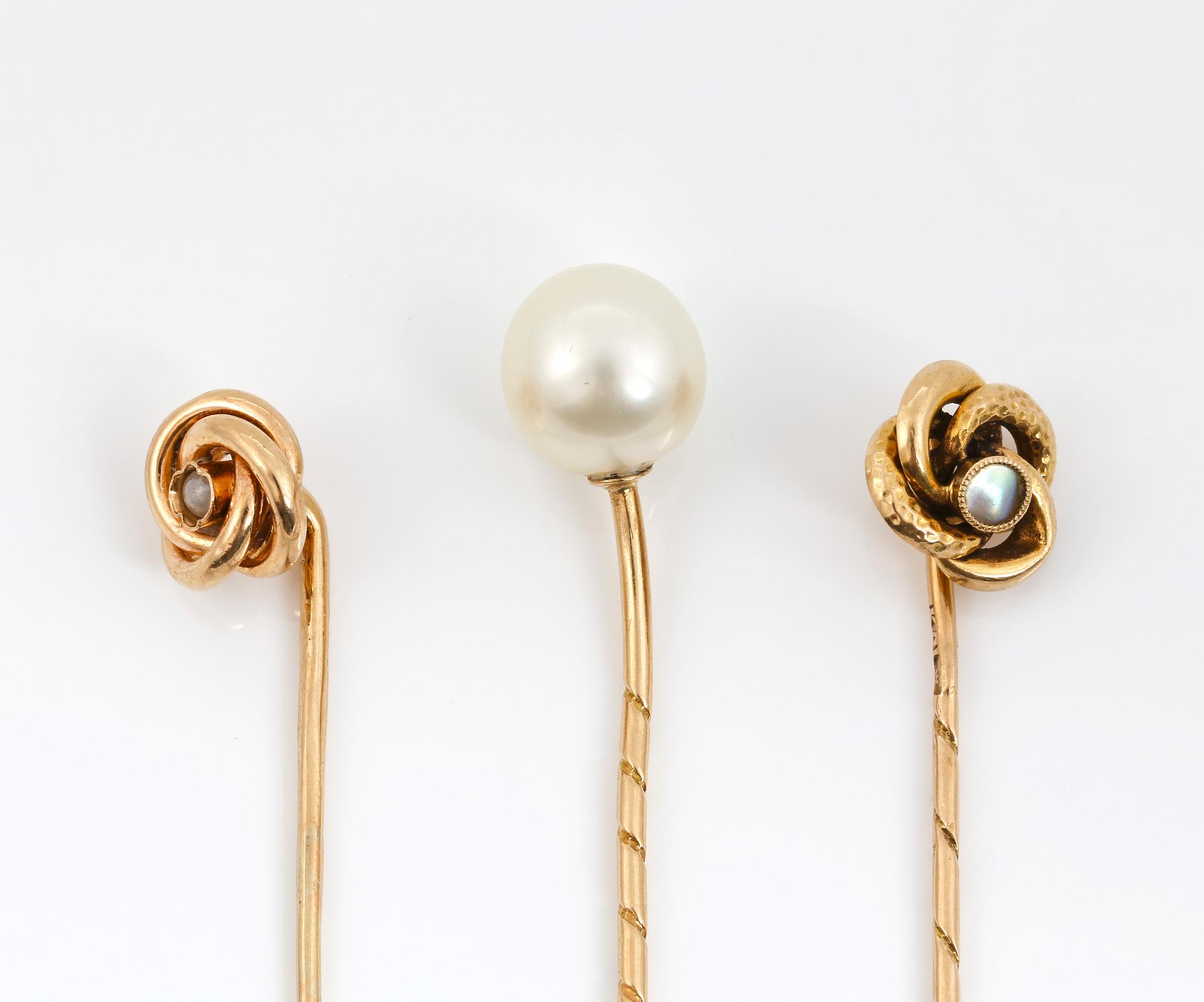 KRÅSNÅLAR, 3st, 18K guld, bland annat  Guldvaruaktiebolaget G. Dahlgren & Co, Malmö, 1919. Vikt ca 4g.