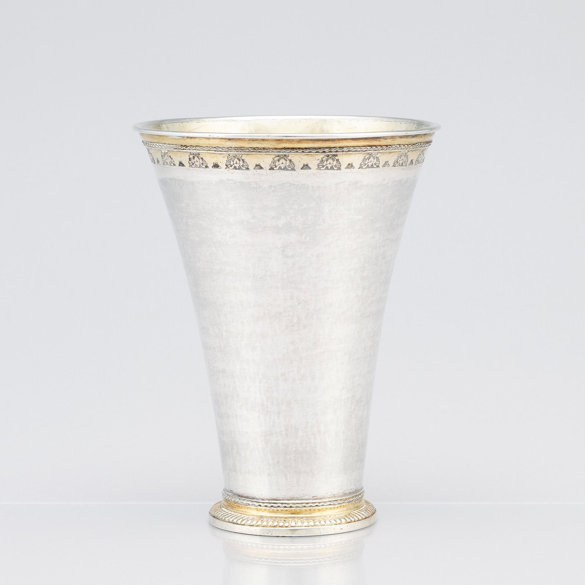 A Swedish 18th Century parcel-gilt silver beaker, mark of Henrik Nourin, Norrköping 1753.