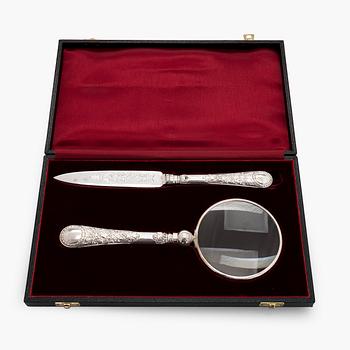 Förstoringsglas och brevkniv, silver, Martin, Hall & Co London 1875. I ask.