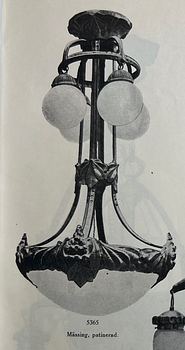 Arvid Böhlmarks Lampfabrik, taklampa, jugend, variant av modell "5365", Stockholm, 1910-tal.