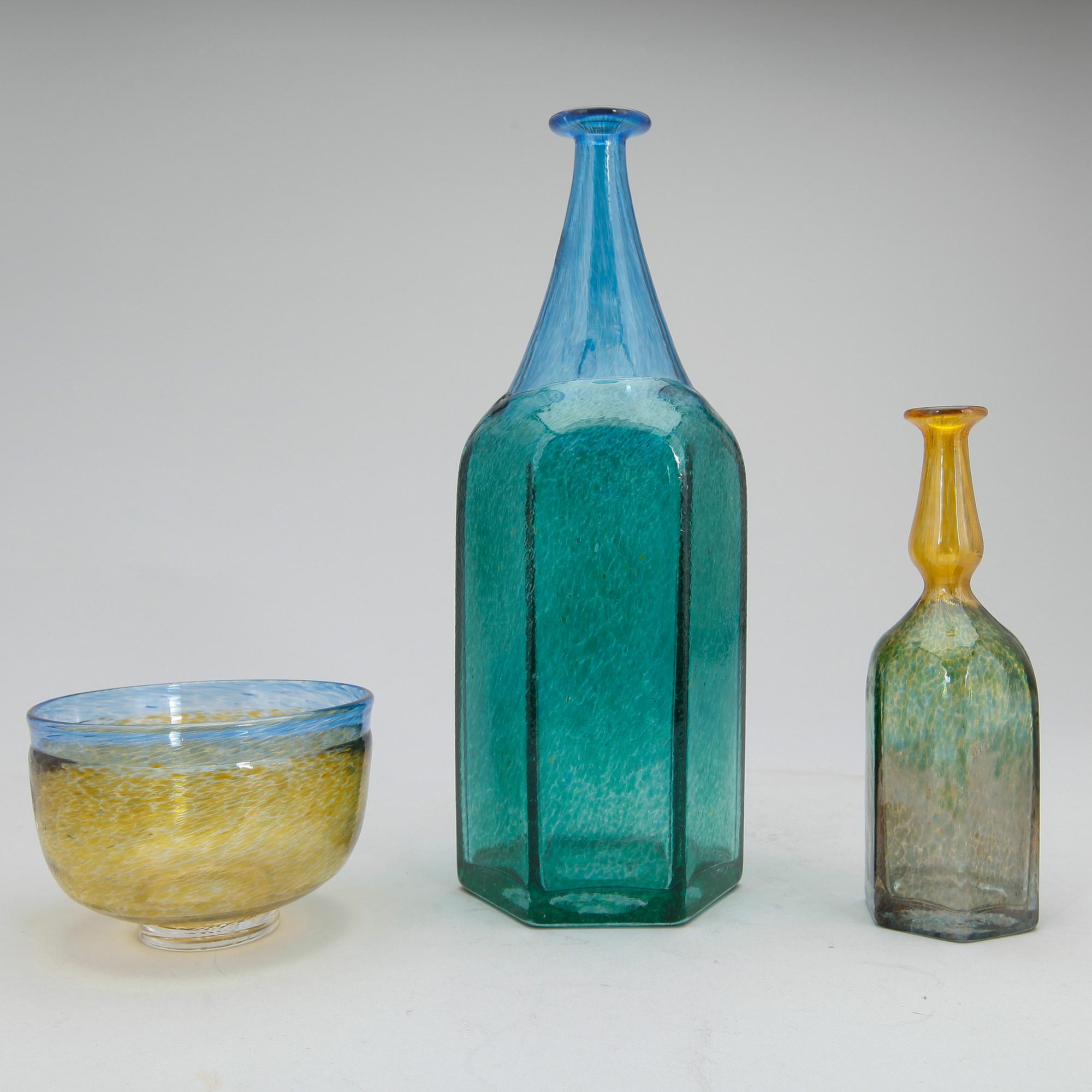 VASER samt SKÅL, 2+1, glas, Bertil Vallien, Boda, 1970-tal.