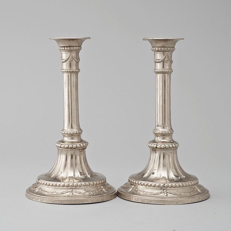 A pair of Gustavian pewter candlesticks by J. Sauer, Stockholm 1791.