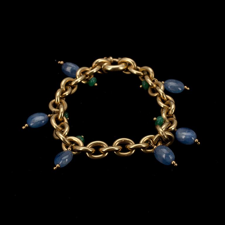 ARMBAND, 18k guld med safirer och smaragder, 1900-talets slut, totalvikt 29 g.