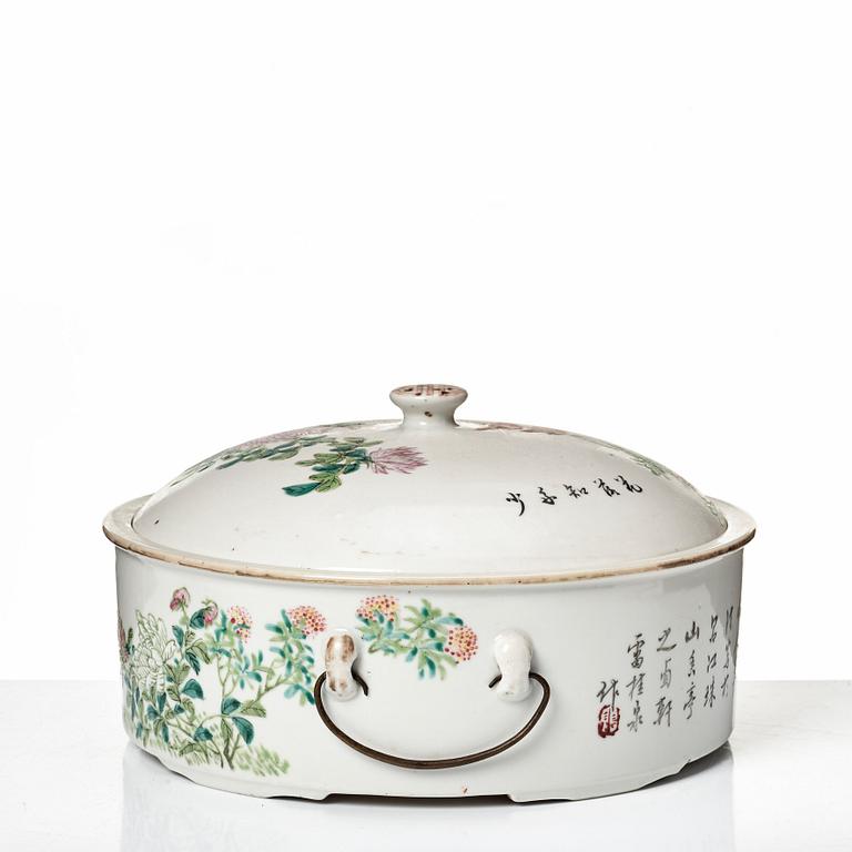 A famille rose tureen with cover, China, 20th Century, marked Lei Oui Quan.