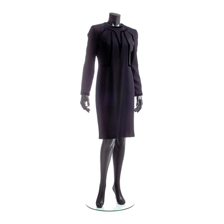 LOUIS FÉRAUD, a black wool dress with velvet details.