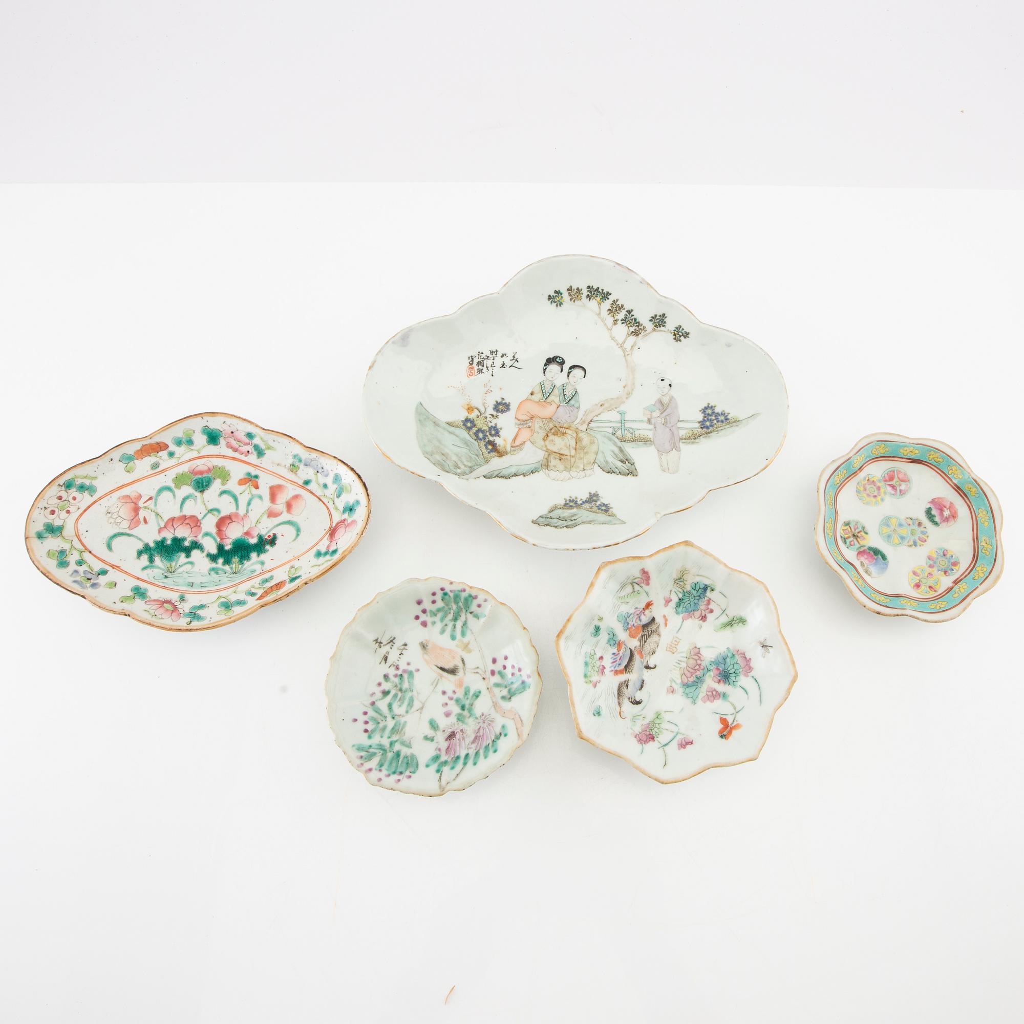 Parti 5 delar porslin Kina, sen Qingdynasti/1900-tal.