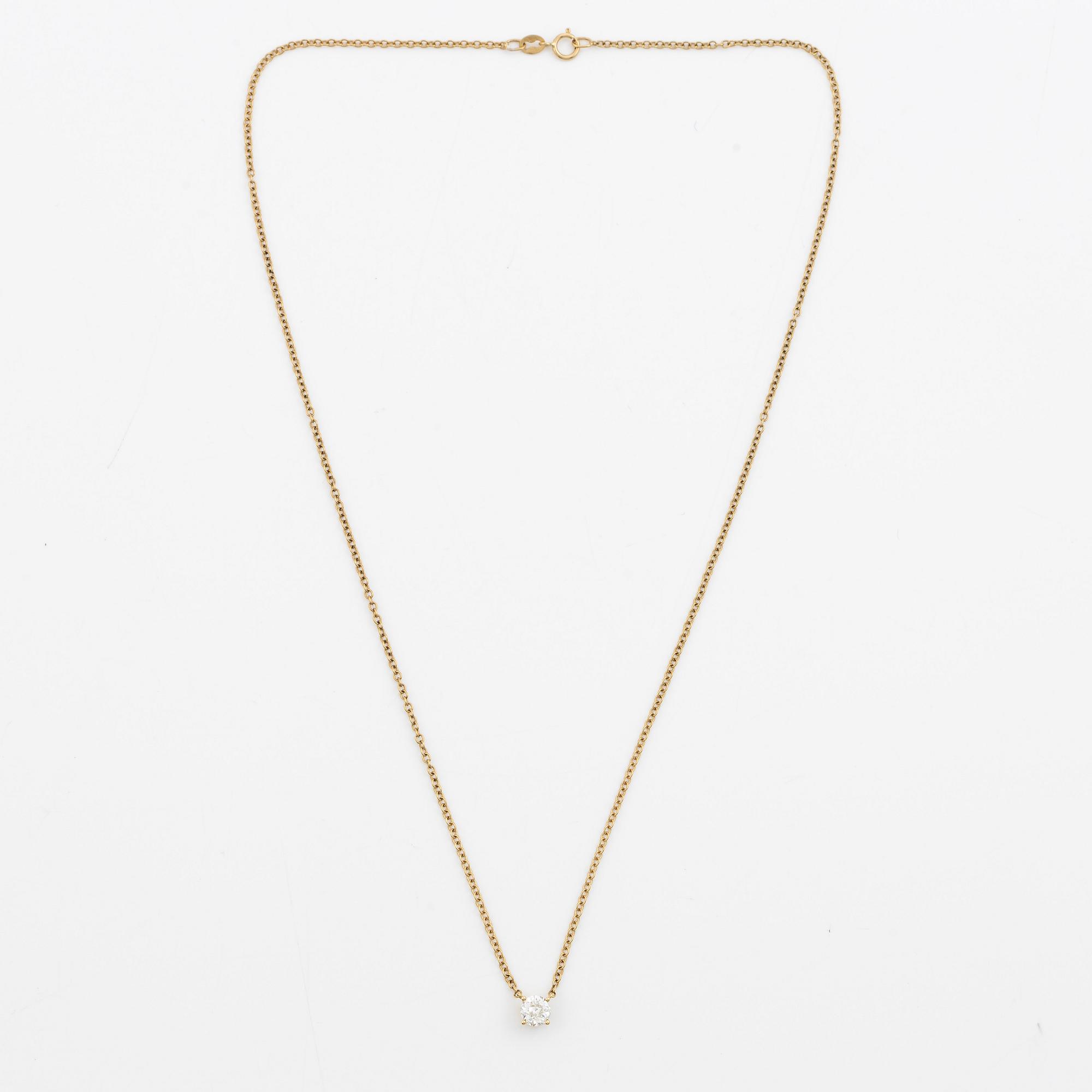 Necklace, single-stone pendant, 18K gold with old-cut diamond, accompanying IGI report.
