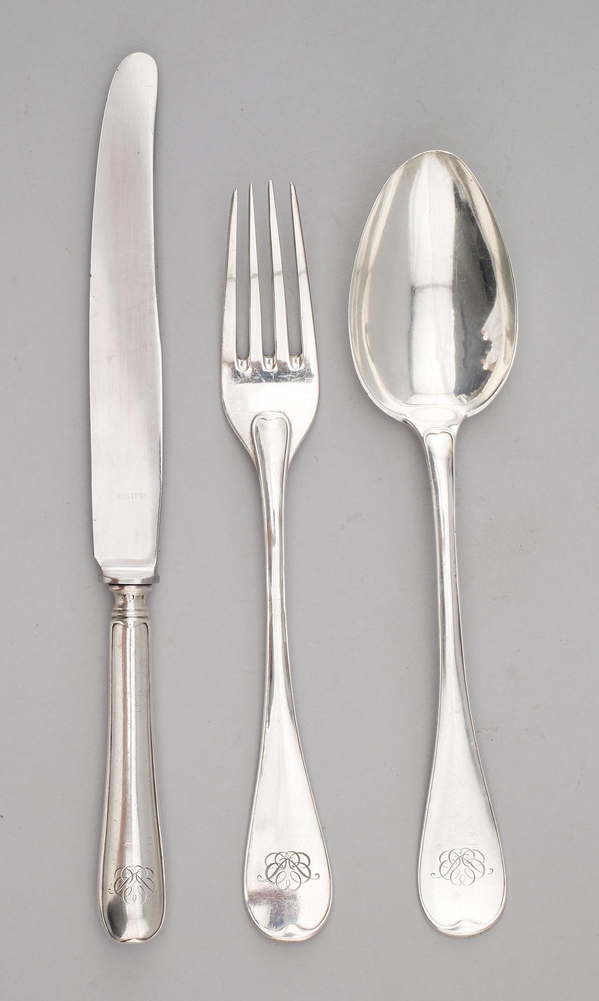BESTICK, 36 delar, silver, AG Dufva, Stockholm 1918. Total vikt med stålblad ca 2460 gram.