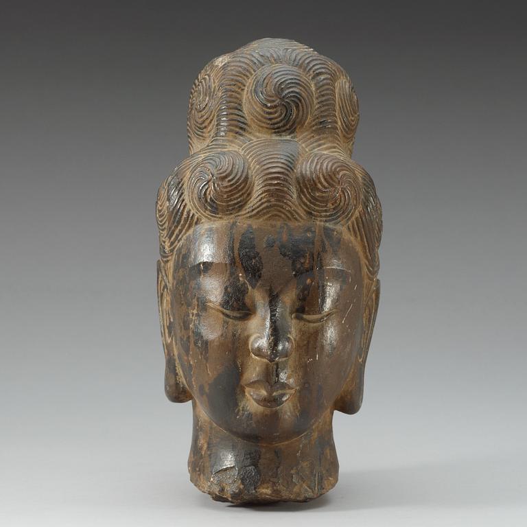 A Ming-style stone head of Buddha.