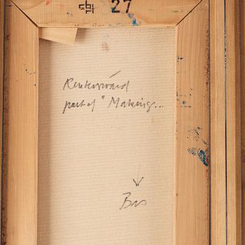 CARL FREDRIK REUTERSWÄRD, triptych, enamel on canvas, signed Reuterswärd, dated 1982 on verso.