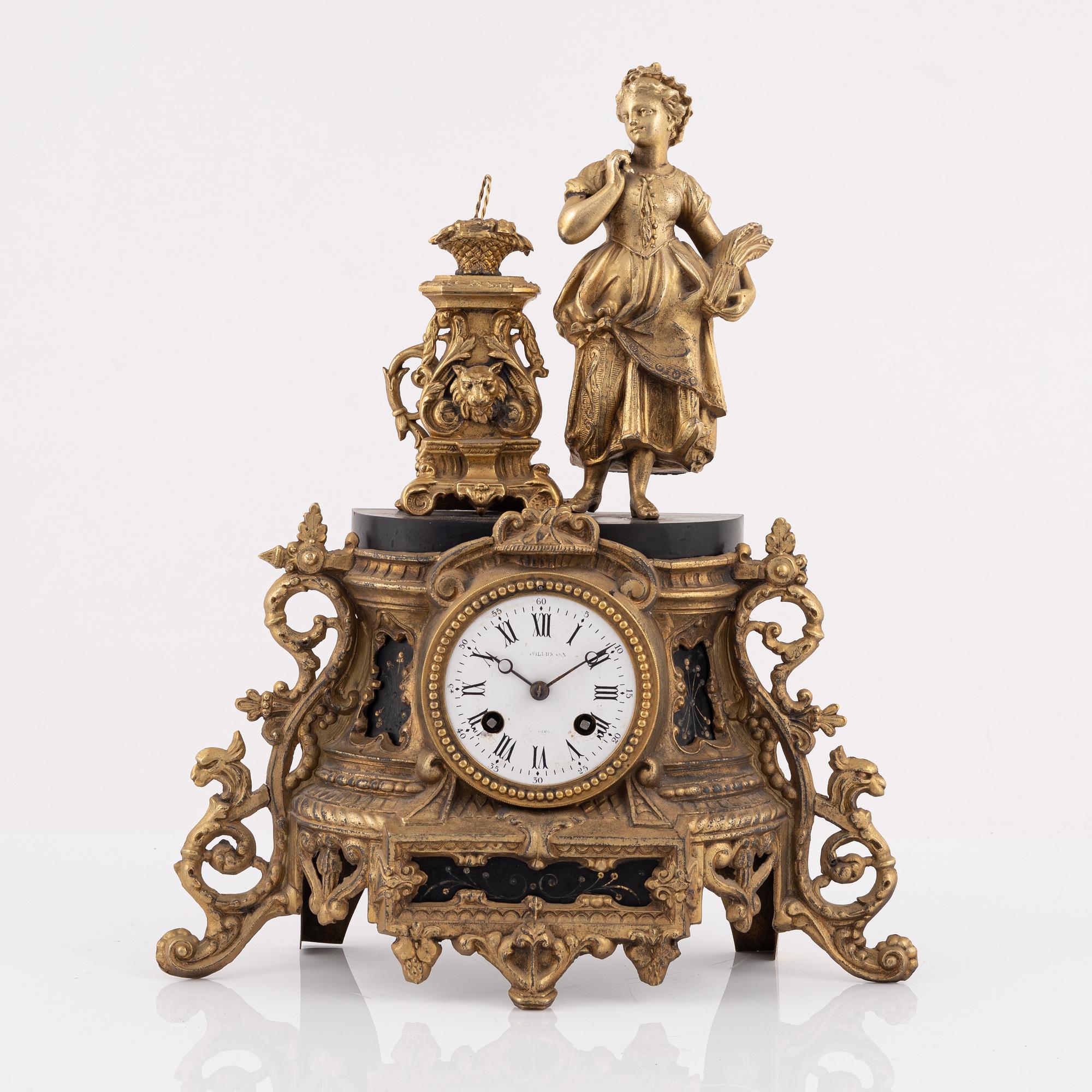 A Brunfaut mantle clock, France, late 19th Century.