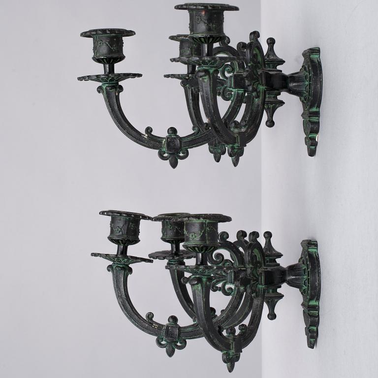 LAMPETTER, ett par, eklekticism, 1800-talets slut, patinerad brons.
