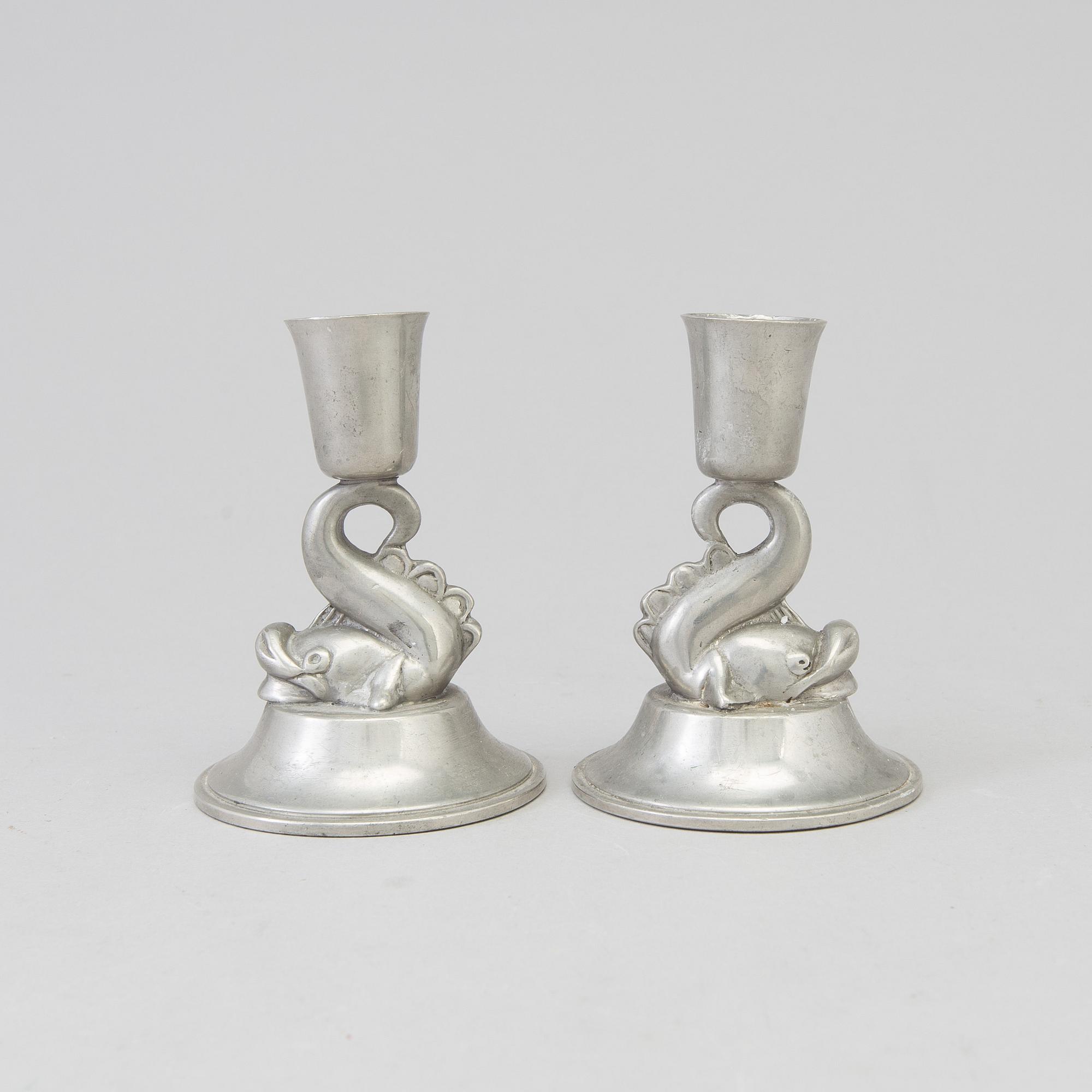A pair Art Déco pewter candlestisks from Ystad Tenn, 1938.